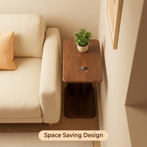 AEELLEEA C-Shaped Wood Side Table, 24 Inch Slide Under Sofa End Table, Walnut Grain Accent Table for Living Room Bedroom