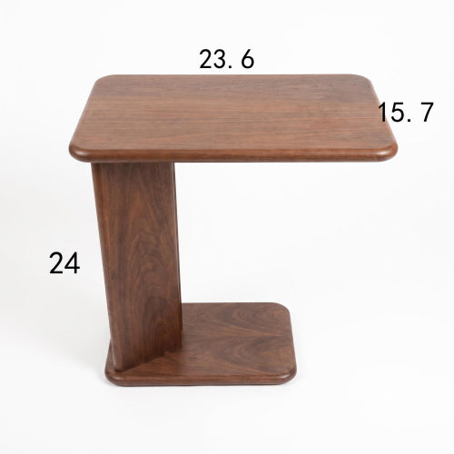 AEELLEEA C-Shaped Wood Side Table, 24 Inch Slide Under Sofa End Table, Walnut Grain Accent Table for Living Room Bedroom