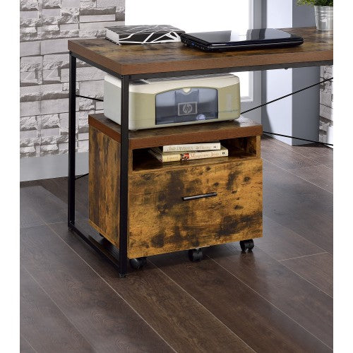 AEELLEEA Rustic Rolling File Cabinet, Mobile Office Filing Cabinet with Open Shelf and Drawer, Wheeled Under Desk Storage Cabinet