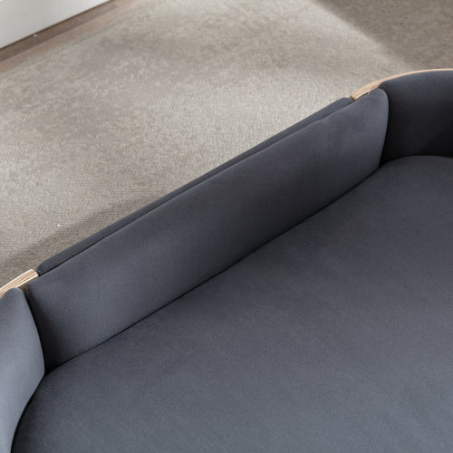 AEELLEEA Wooden Curved Pet Sofa Bed, 38.6in Raised Dog Couch, Removable Washable Cushion, Multi Color Elevated Cat Bed for Medium Pets