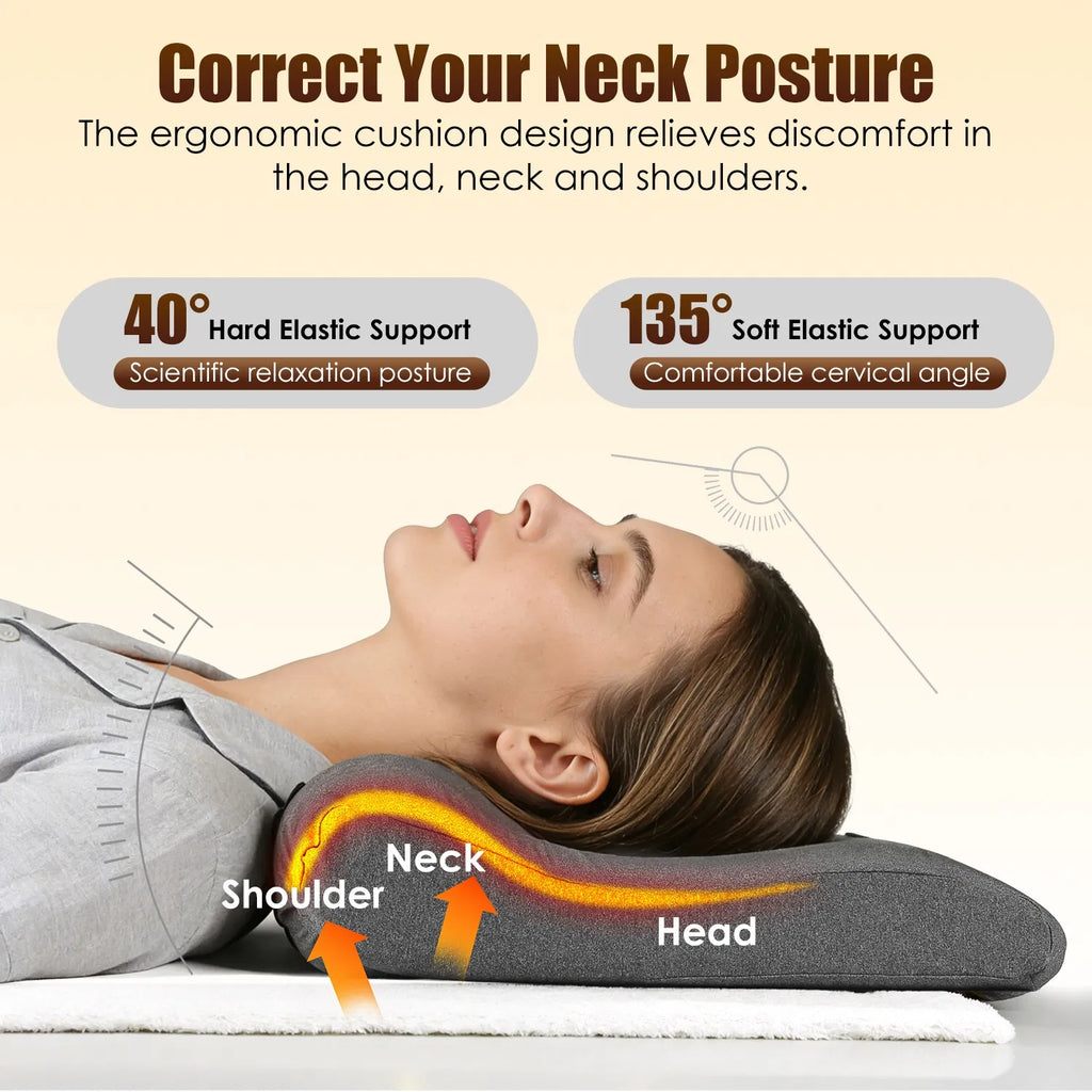 AEELLEEA Heated Neck Massage Pillow, Memory Foam Vibration Neck Support Pillow, 3 Levels with Auto Timer and Eye Mask, Dark Gray
