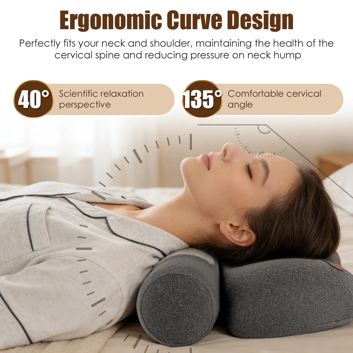 AEELLEEA Heated Memory Foam Neck Pillow, Cervical Bed Pillow with 3 Heat Levels, Auto Timer, USB Plug In, Eye Mask, Dark Gray