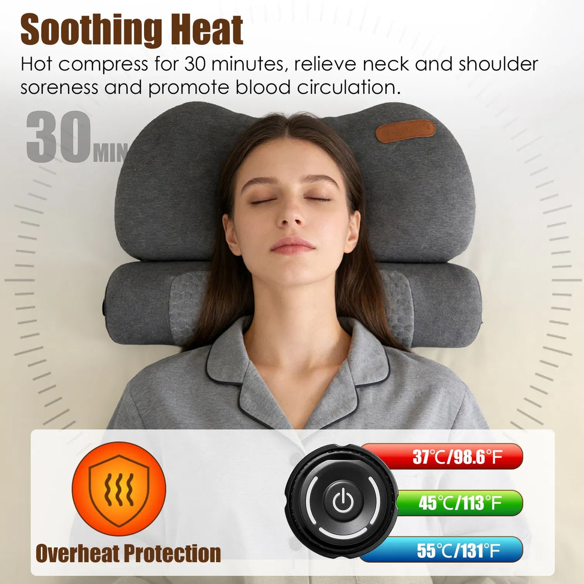 AEELLEEA Heated Memory Foam Neck Pillow, Cervical Bed Pillow with 3 Heat Levels, Auto Timer, USB Plug In, Eye Mask, Dark Gray