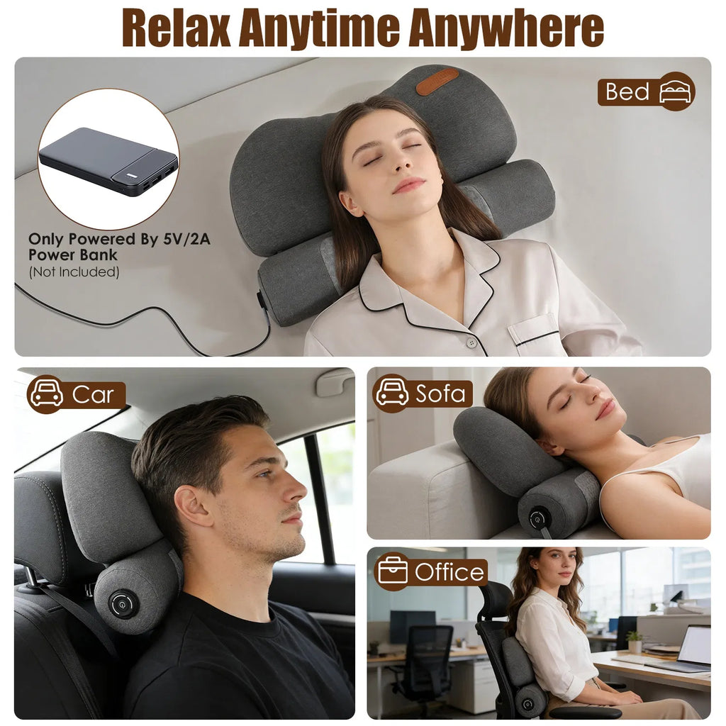 AEELLEEA Heated Memory Foam Neck Pillow, Cervical Bed Pillow with 3 Heat Levels, Auto Timer, USB Plug In, Eye Mask, Dark Gray