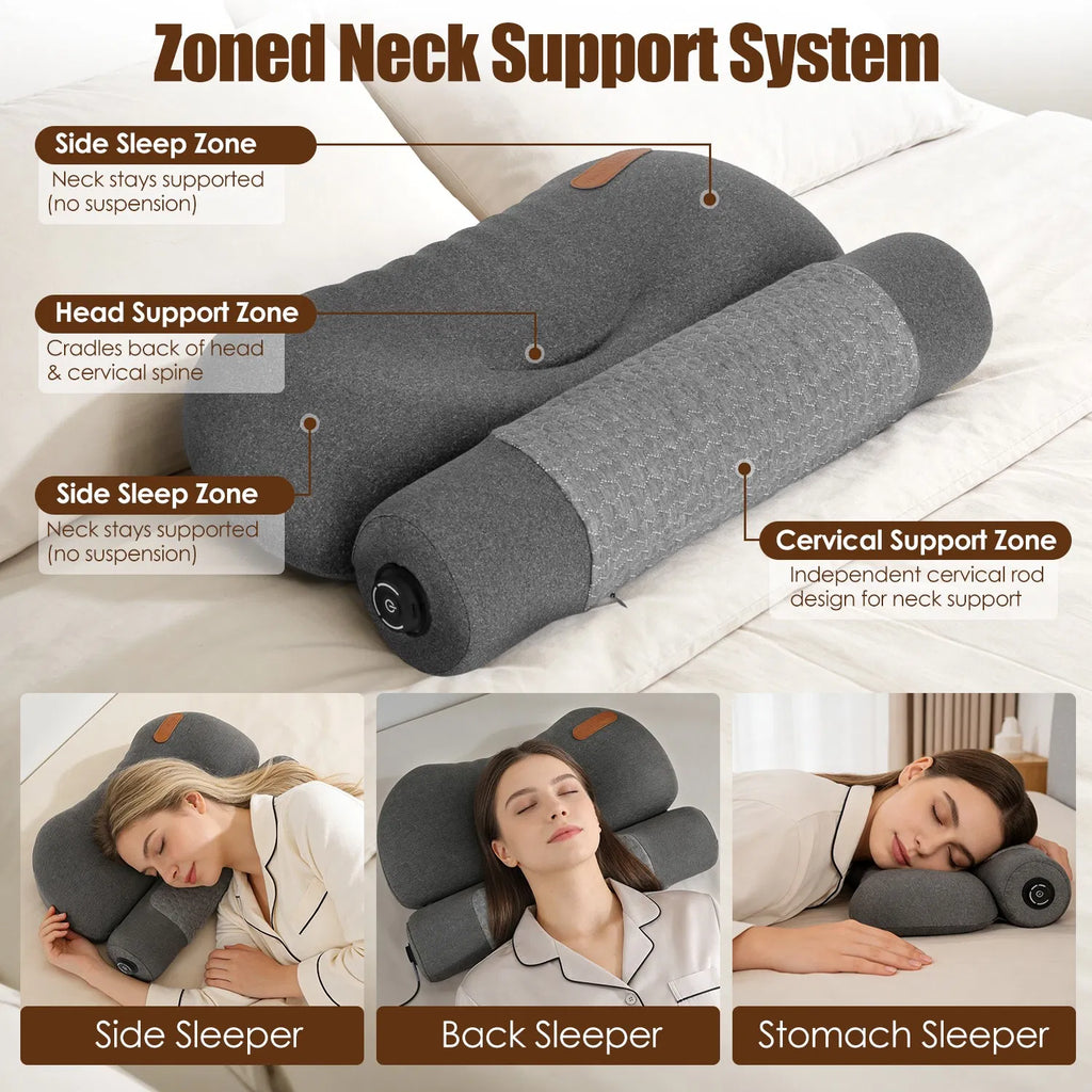 AEELLEEA Heated Memory Foam Neck Pillow, Cervical Bed Pillow with 3 Heat Levels, Auto Timer, USB Plug In, Eye Mask, Dark Gray