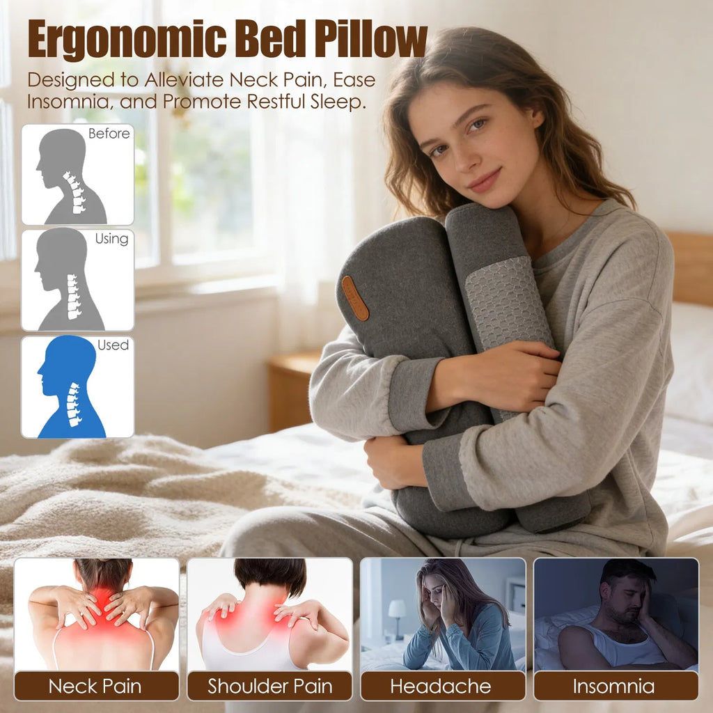 AEELLEEA Heated Memory Foam Neck Pillow, Cervical Bed Pillow with 3 Heat Levels, Auto Timer, USB Plug In, Eye Mask, Dark Gray