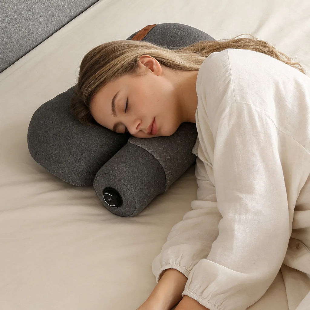 AEELLEEA Heated Memory Foam Neck Pillow, Cervical Bed Pillow with 3 Heat Levels, Auto Timer, USB Plug In, Eye Mask, Dark Gray