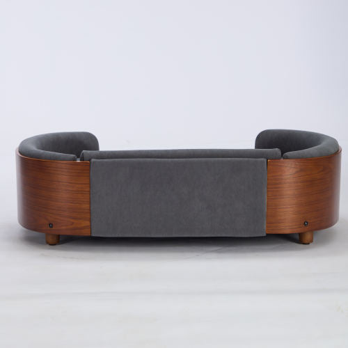 AEELLEEA Curved Wood Pet Sofa Bed, 38.6in Raised Dog Bed, Removable Washable Cushion, Mid-Century Style Elevated Cat Couch for Medium Pets