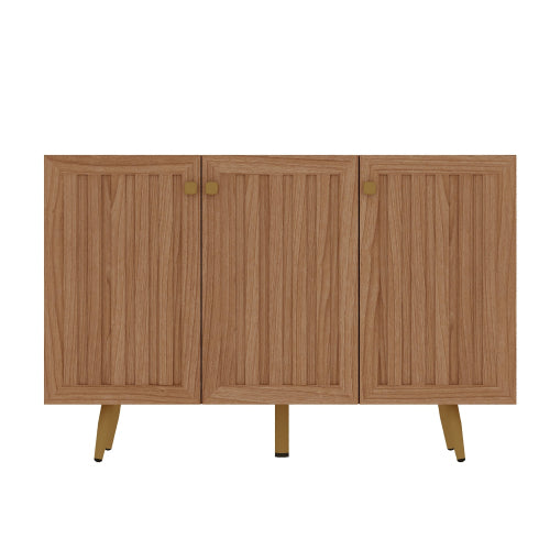 AEELLEEA Fluted Sideboard Cabinet, 46.9in 3-Door Storage Buffet Cabinet, Gold Metal Legs, Modern Accent Credenza for Entryway Living Room