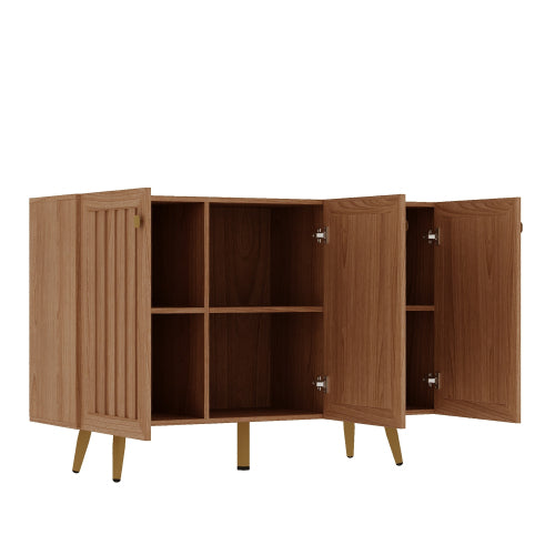 AEELLEEA Fluted Sideboard Cabinet, 46.9in 3-Door Storage Buffet Cabinet, Gold Metal Legs, Modern Accent Credenza for Entryway Living Room