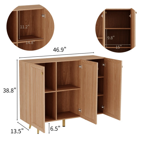 AEELLEEA Fluted 3-Door Sideboard Cabinet, 46.9in Wooden Buffet Storage Cabinet, Gold Legs, Accent Credenza for Entryway Dining Living Room