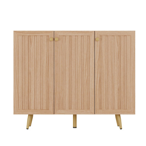 AEELLEEA Fluted 3-Door Sideboard Cabinet, 46.9in Wooden Buffet Storage Cabinet, Gold Legs, Accent Credenza for Entryway Dining Living Room