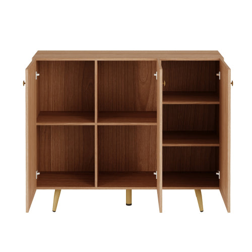AEELLEEA Fluted 3-Door Sideboard Cabinet, 46.9in Wooden Buffet Storage Cabinet, Gold Legs, Accent Credenza for Entryway Dining Living Room