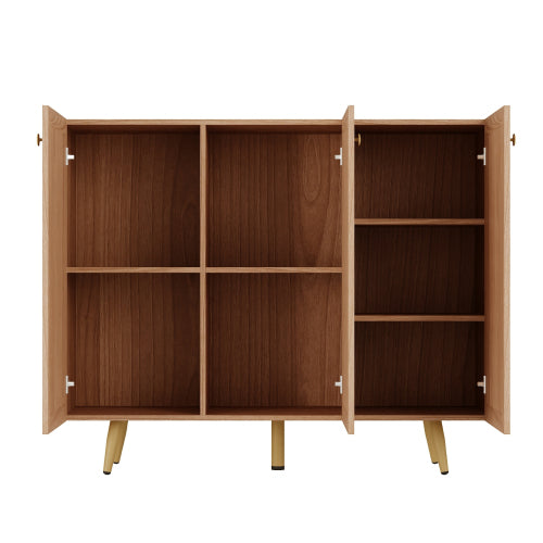 AEELLEEA Fluted 3-Door Sideboard Cabinet, 46.9in Wooden Buffet Storage Cabinet, Gold Legs, Accent Credenza for Entryway Dining Living Room