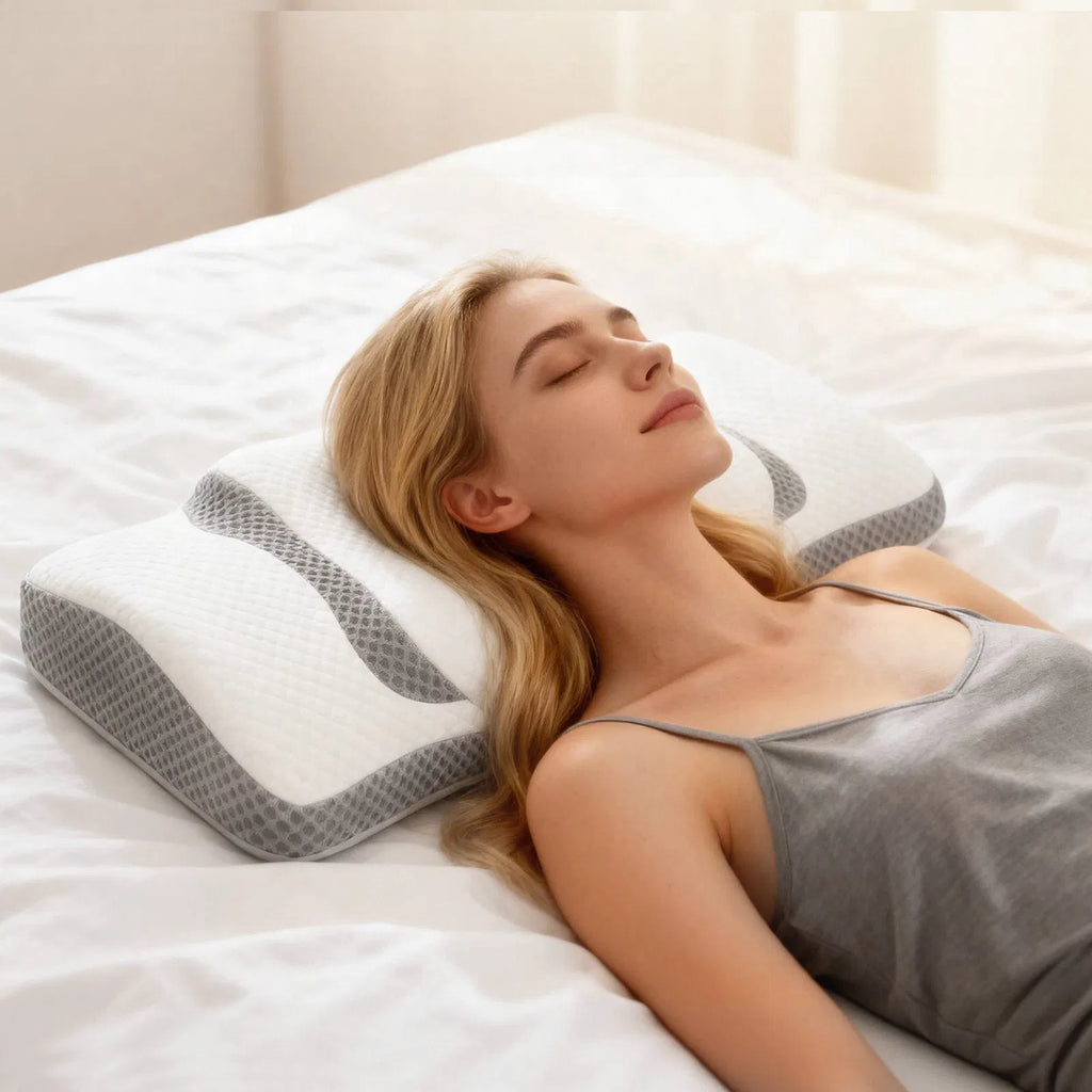 AEELLEEA Cervical Neck Pillow for Sleeping, Cooling Memory Foam, Dual Height 4.52 and 3.15 in, Ergonomic Butterfly Contour Pillow
