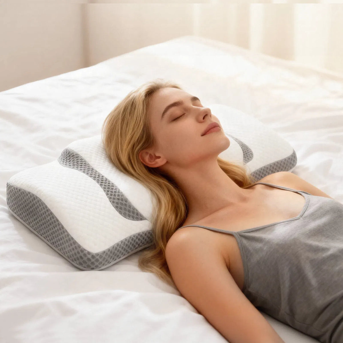 AEELLEEA Cervical Neck Pillow for Sleeping, Cooling Memory Foam, Dual Height 4.52 and 3.15 in, Ergonomic Butterfly Contour Pillow
