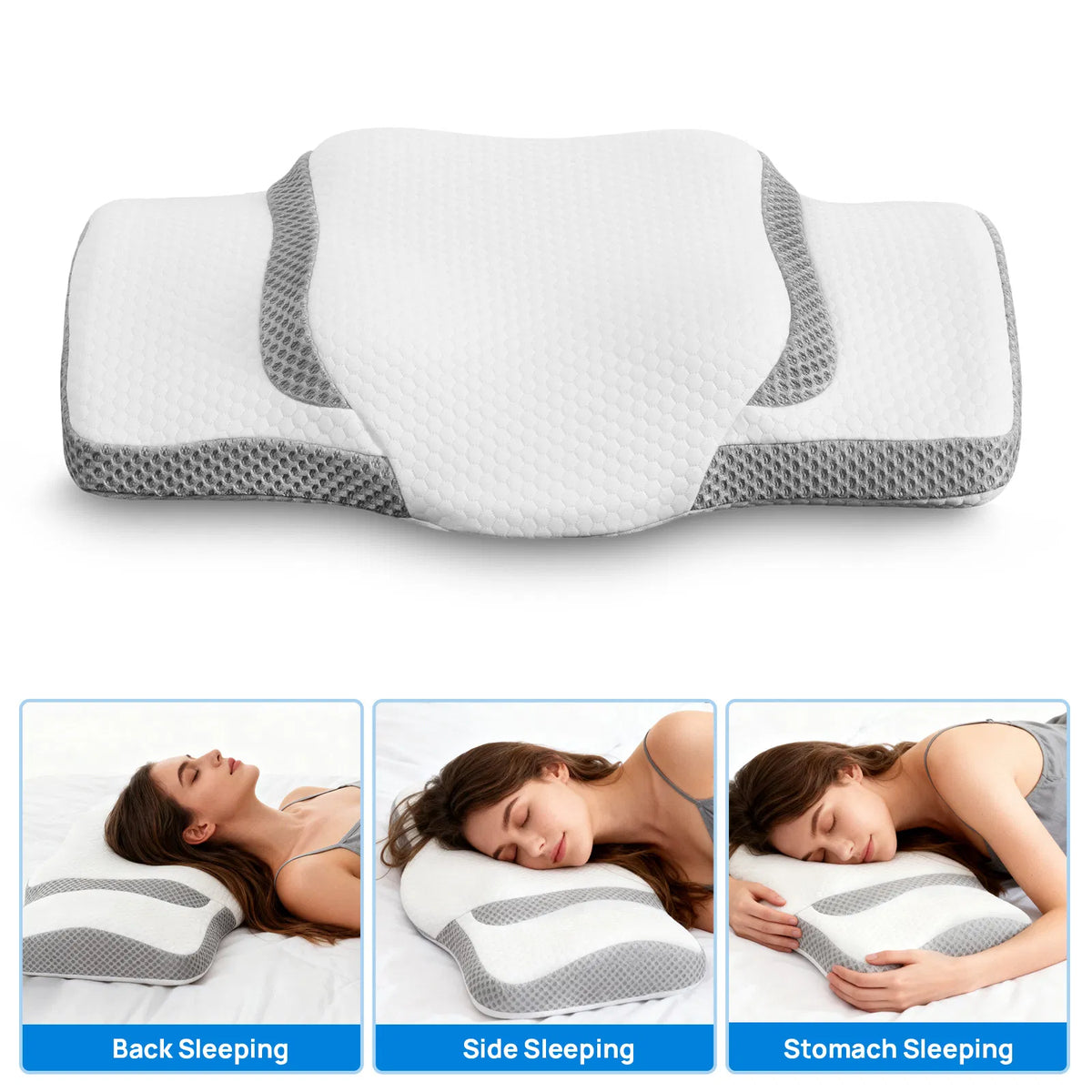 AEELLEEA Cervical Neck Pillow for Sleeping, Cooling Memory Foam, Dual Height 4.52 and 3.15 in, Ergonomic Butterfly Contour Pillow