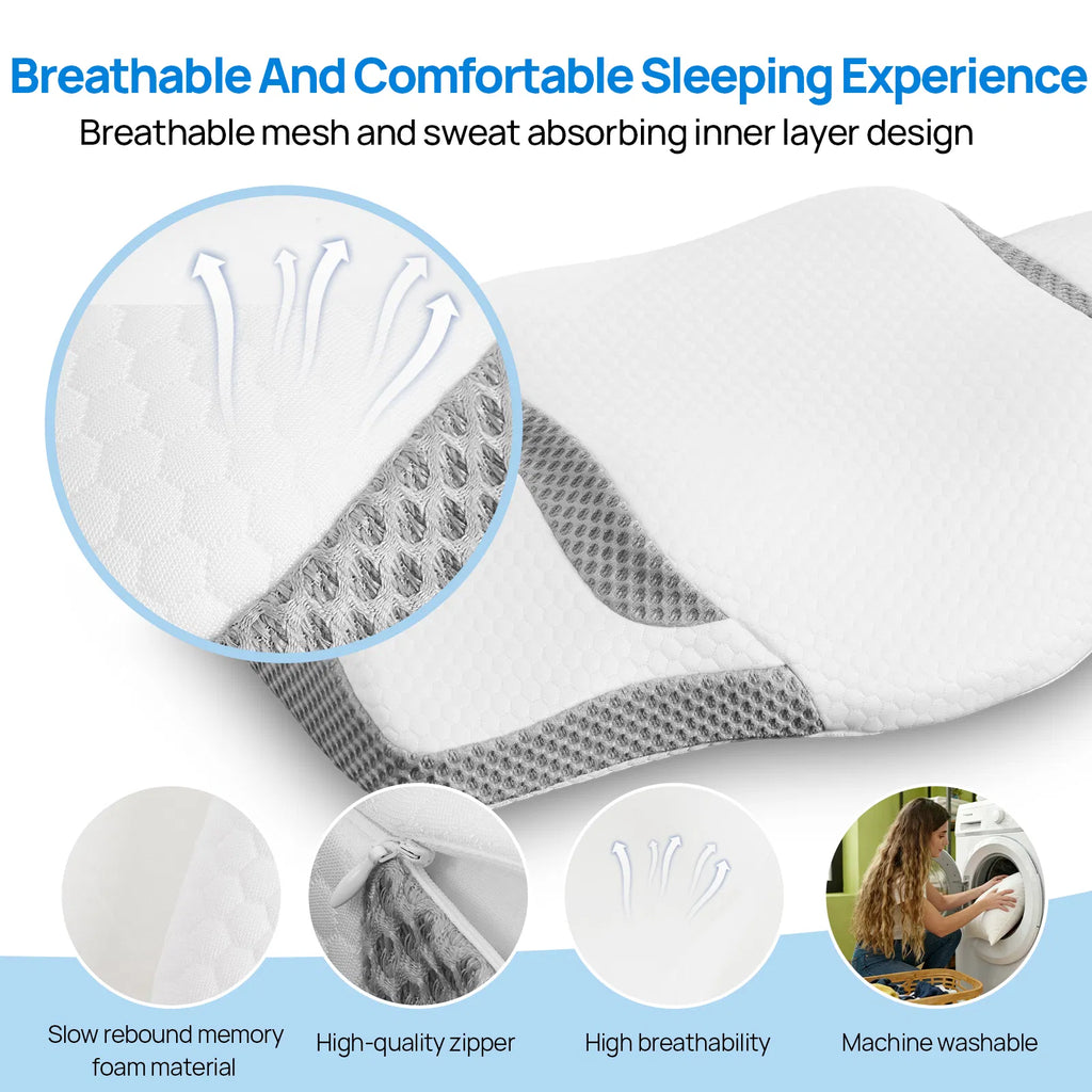 AEELLEEA Cervical Neck Pillow for Sleeping, Cooling Memory Foam, Dual Height 4.52 and 3.15 in, Ergonomic Butterfly Contour Pillow