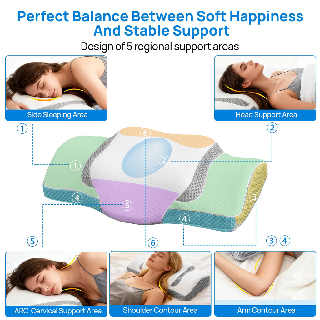 AEELLEEA Cervical Neck Pillow for Sleeping, Cooling Memory Foam, Dual Height 4.52 and 3.15 in, Ergonomic Butterfly Contour Pillow