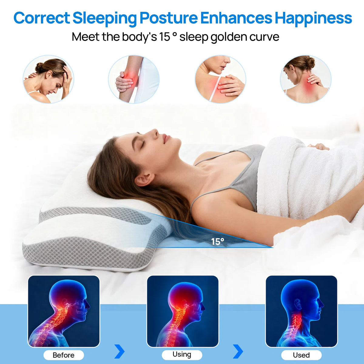 AEELLEEA Cervical Neck Pillow for Sleeping, Cooling Memory Foam, Dual Height 4.52 and 3.15 in, Ergonomic Butterfly Contour Pillow