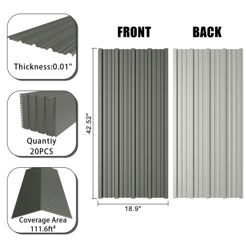 AEELLEEA Corrugated Metal Roof Panels, 20 Pack 42.52in×18.9in Galvanized Roofing Sheets, Waterproof UV Resistant for Shed, Barn, Carport