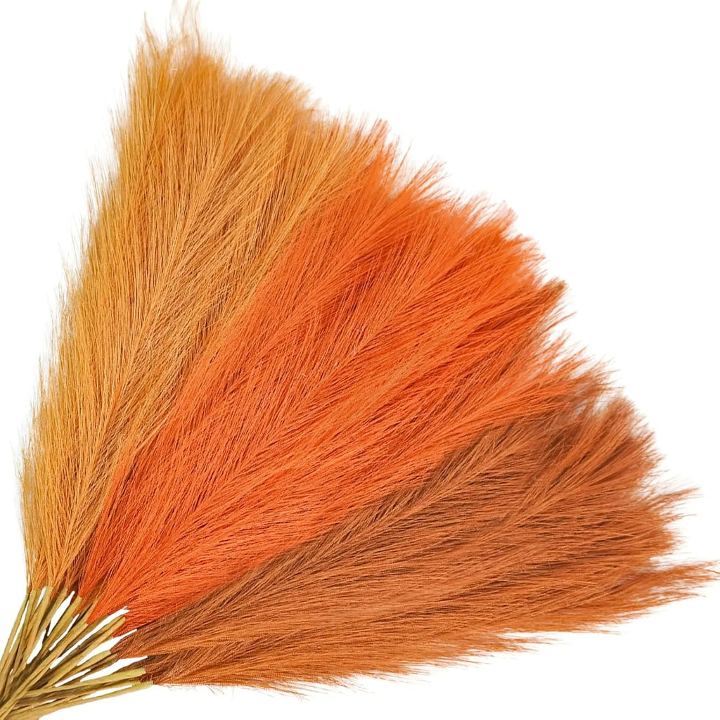 AEELLEEA 30 Pcs Artificial Pampas Grass, 21.6 in Faux Orange Pampas Stems, Fall Vase Filler for Home Wedding Centerpiece Boho Decor
