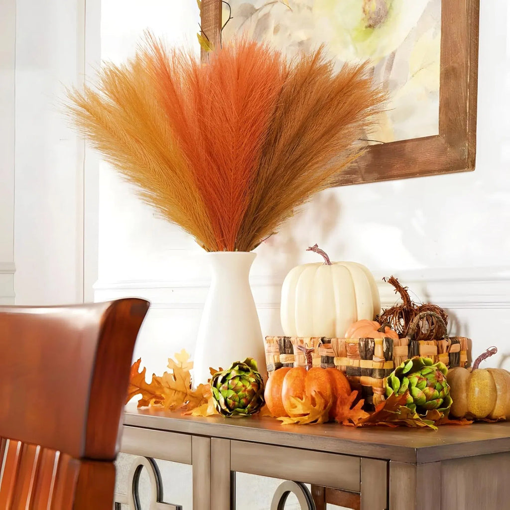 AEELLEEA 30 Pcs Artificial Pampas Grass, 21.6 in Faux Orange Pampas Stems, Fall Vase Filler for Home Wedding Centerpiece Boho Decor