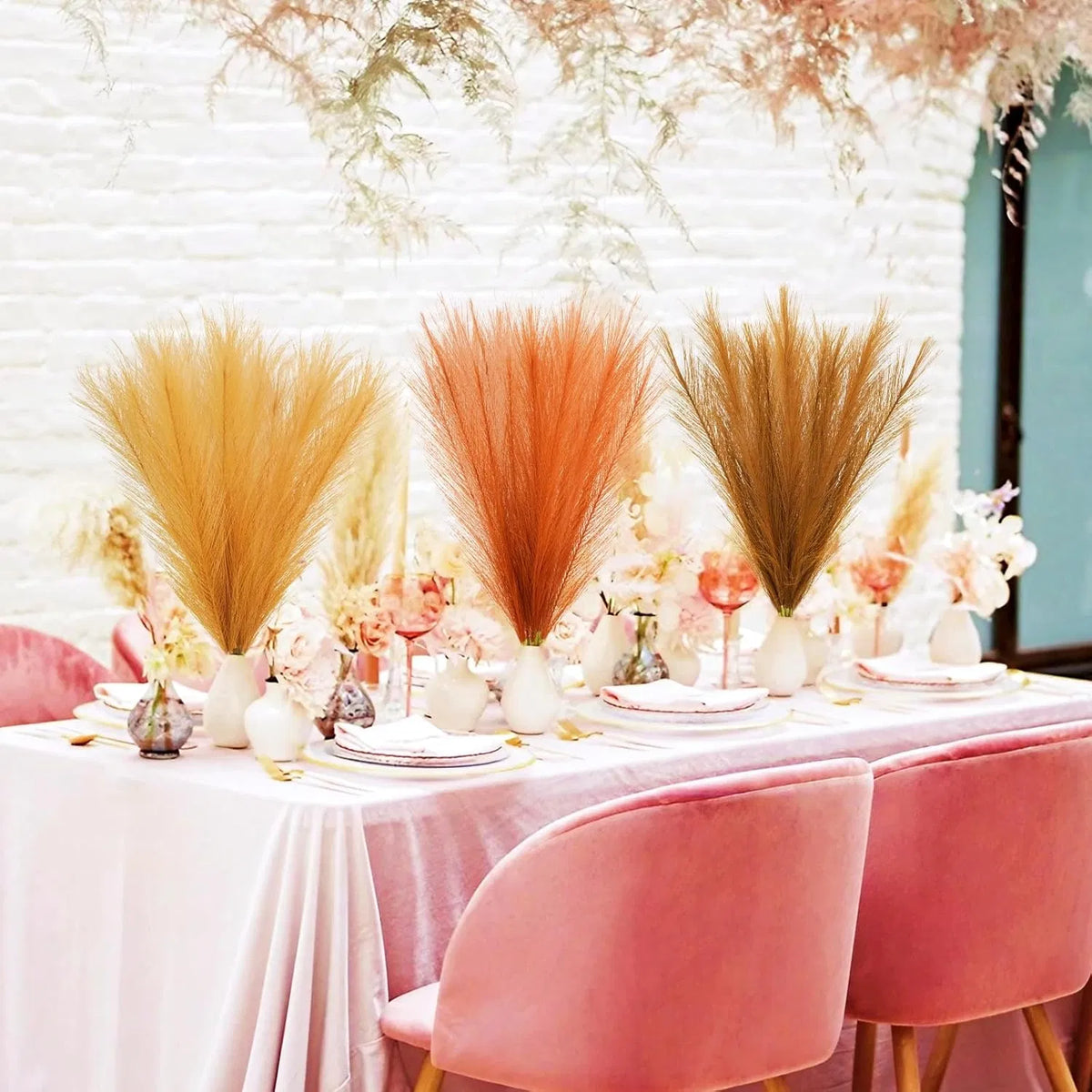 AEELLEEA 30 Pcs Artificial Pampas Grass, 21.6 in Faux Orange Pampas Stems, Fall Vase Filler for Home Wedding Centerpiece Boho Decor