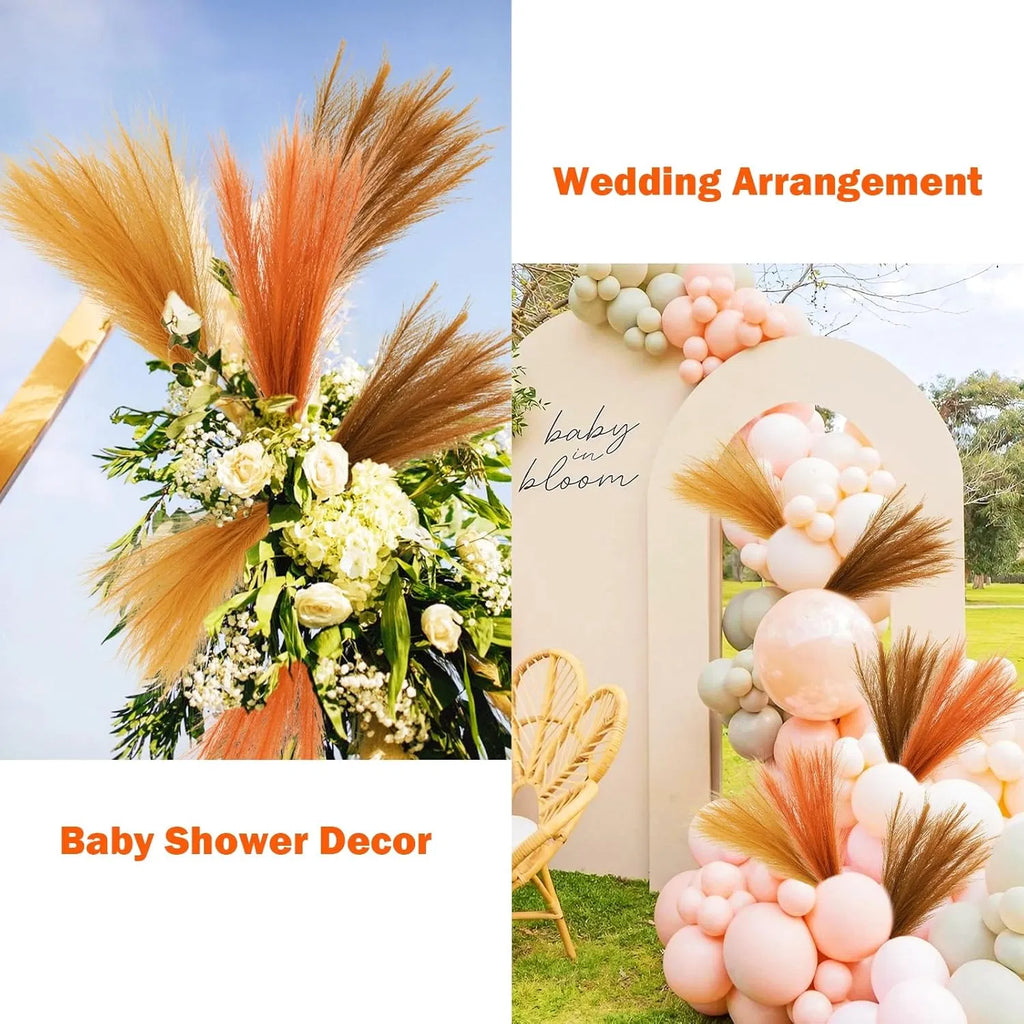 AEELLEEA 30 Pcs Artificial Pampas Grass, 21.6 in Faux Orange Pampas Stems, Fall Vase Filler for Home Wedding Centerpiece Boho Decor