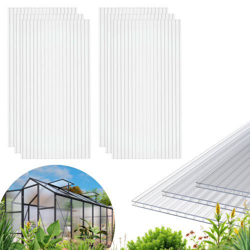 AEELLEEA Polycarbonate Greenhouse Panels, 6 Pack 24×60in 4mm Twin Wall Sheets, Light Transmitting Insulated Replacement Panels for Plant Greenhouse