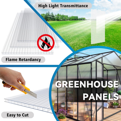 AEELLEEA Polycarbonate Greenhouse Panels, 6 Pack 24×60in 4mm Twin Wall Sheets, Light Transmitting Insulated Replacement Panels for Plant Greenhouse
