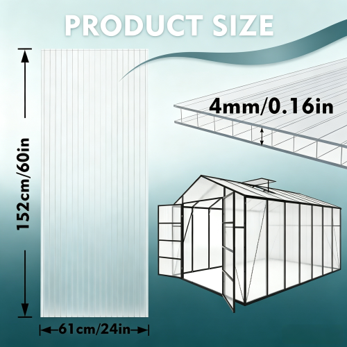 AEELLEEA Polycarbonate Greenhouse Panels, 6 Pack 24×60in 4mm Twin Wall Sheets, Light Transmitting Insulated Replacement Panels for Plant Greenhouse