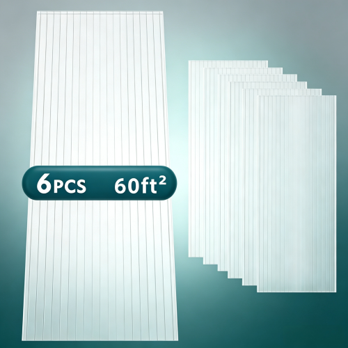 AEELLEEA Polycarbonate Greenhouse Panels, 6 Pack 24×60in 4mm Twin Wall Sheets, Light Transmitting Insulated Replacement Panels for Plant Greenhouse