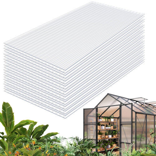 AEELLEEA Polycarbonate Greenhouse Panels, 10 Pack 24×48in 6mm Twin Wall Sheets, Light Transmitting Insulated Replacement Panels for Plant Greenhouse