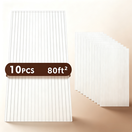 AEELLEEA Polycarbonate Greenhouse Panels, 10 Pack 24×48in 6mm Twin Wall Sheets, Light Transmitting Insulated Replacement Panels for Plant Greenhouse
