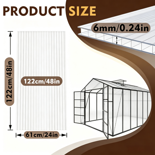AEELLEEA Polycarbonate Greenhouse Panels, 10 Pack 24×48in 6mm Twin Wall Sheets, Light Transmitting Insulated Replacement Panels for Plant Greenhouse