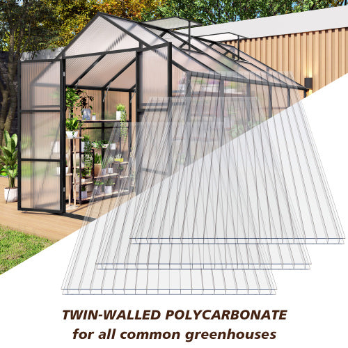 AEELLEEA Polycarbonate Greenhouse Panels, 10 Pack 24×48in 6mm Twin Wall Sheets, Light Transmitting Insulated Replacement Panels for Plant Greenhouse