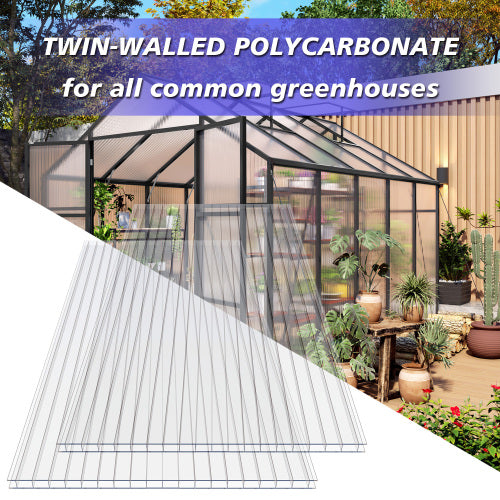 AEELLEEA Polycarbonate Greenhouse Panels, 6 Pack 24×60in 6mm Twin Wall Sheets, Insulated Light Transmitting Replacement Panels for Plant Greenhouse