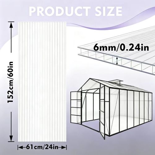 AEELLEEA Polycarbonate Greenhouse Panels, 6 Pack 24×60in 6mm Twin Wall Sheets, Insulated Light Transmitting Replacement Panels for Plant Greenhouse