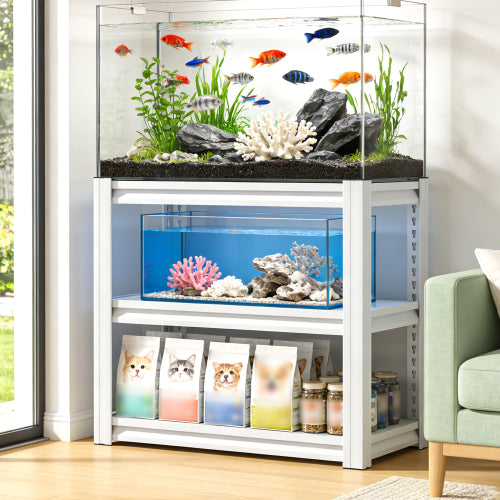 AEELLEEA White 3-Tier Heavy Duty Steel Storage Shelf, 34"W x18"D x31.5"H, 660lbs Total Load, Adjustable Aquarium Garage Rack