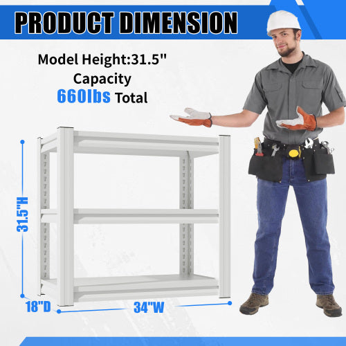 AEELLEEA White 3-Tier Heavy Duty Steel Storage Shelf, 34"W x18"D x31.5"H, 660lbs Total Load, Adjustable Aquarium Garage Rack