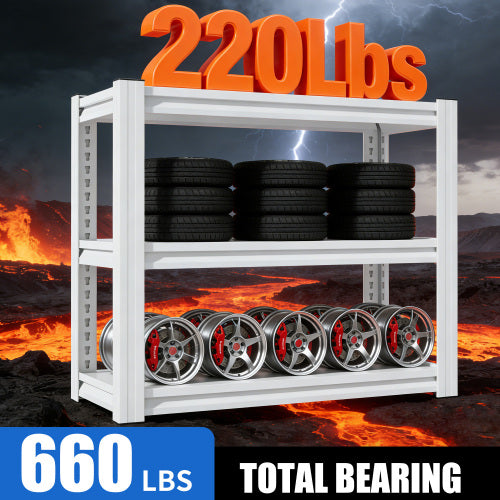 AEELLEEA White 3-Tier Heavy Duty Steel Storage Shelf, 34"W x18"D x31.5"H, 660lbs Total Load, Adjustable Aquarium Garage Rack