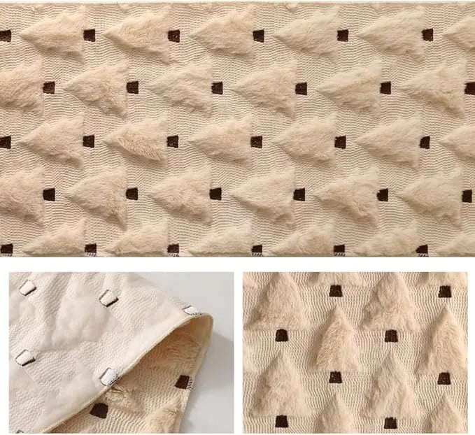 13x108 Inch Beige Plush Christmas Tree Table Runner, Faux Fur Jacquard Holiday Table Decor, Seasonal Winter Farmhouse Decor for Dining Table, Fireplace Mantel, Christmas Party