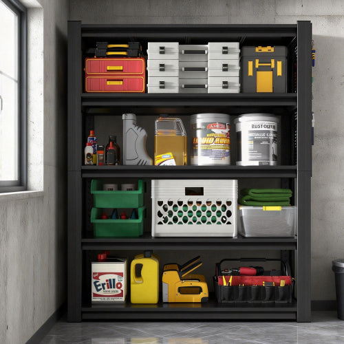 AEELLEEA 5-Tier Heavy Duty Steel Garage Storage Shelving, 47.2"W x18"D x78"H, 2000lbs Total Load, with Pegboard Tool Organizer