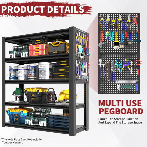AEELLEEA 5-Tier Heavy Duty Garage Storage Shelving, 47.2"W x23.6"D x72"H, 2000lbs Total Load, Side Pegboard Tool Rack