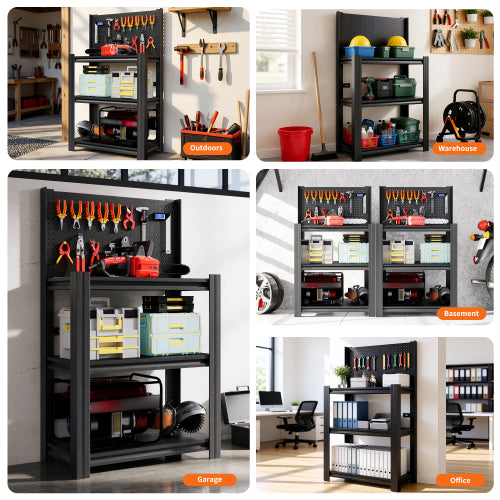 AEELLEEA 3-Tier Garage Tool Storage Rack with Pegboard, 34"W x18"D x47.2"H, 660 lbs Total Heavy Duty Metal Workbench Shelf