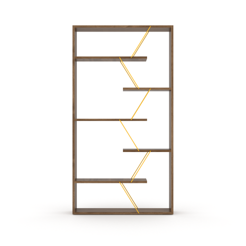 AEELLEEA Geometric Open Bookshelf, 33"W x8.6"D x62"H, Wood Display Shelf with Gold Metal Accents for Living Room