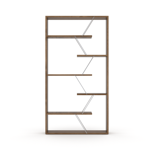 AEELLEEA Geometric Open Bookshelf, 33"W x8.6"D x62"H, Wood Display Shelf with Silver Metal Accents for Living Room