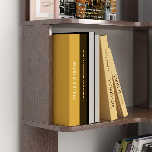AEELLEEA 5-Tier Corner Bookshelf, 64.57"H Wooden L-Shaped Storage Rack, Brown Freestanding Display Shelf for Living Room