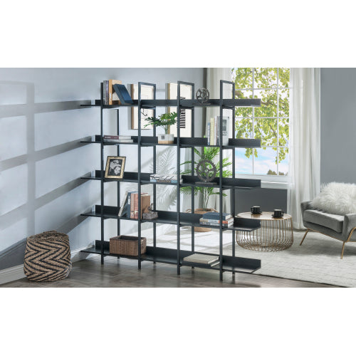 AEELLEEA 5-Tier Black Industrial Bookshelf, 70.9"W x70.7"H Open Display Rack, Metal Frame Room Divider Shelf